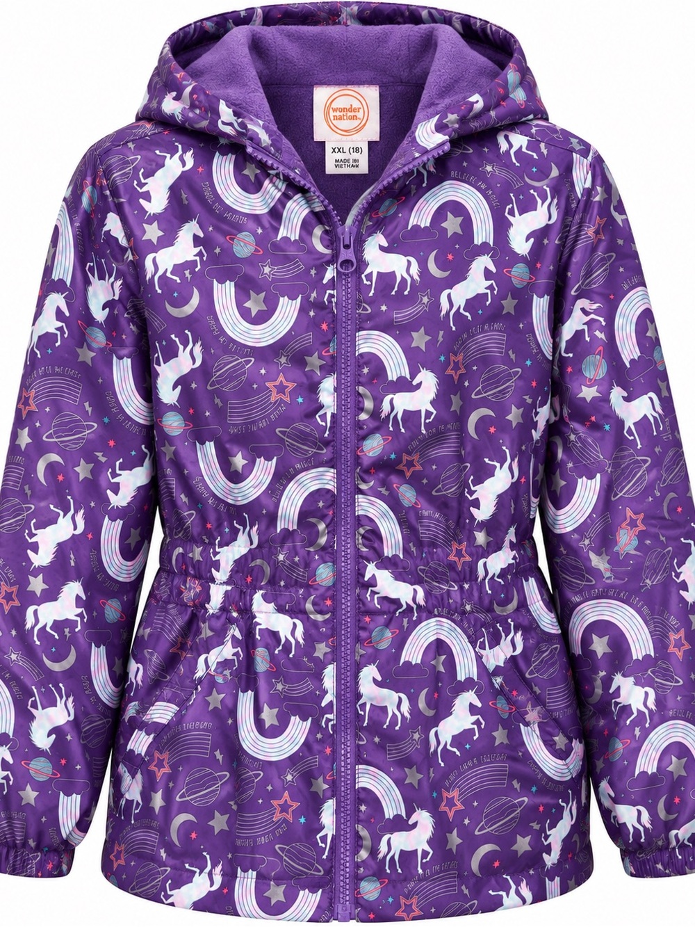Wonder Nation Girls XXL 18 Purple Unicorn Rainbow Hooded Jacket Coat